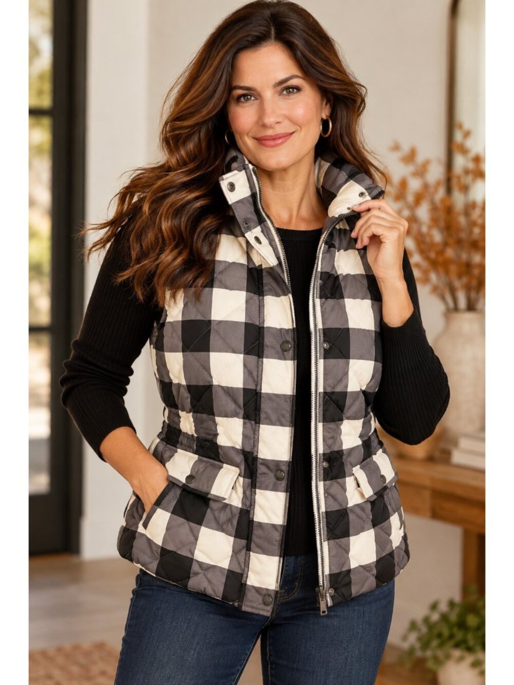 Talbots Down Puffer Vest Women’s size M Buffalo Plaid Quilted Preppy Equestrian
